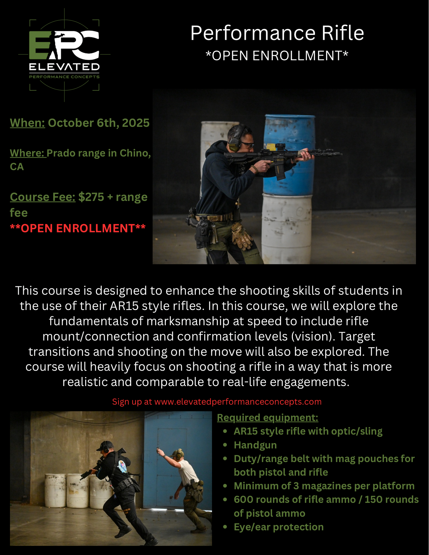 Performance Rifle - October 6, 2025 @ Prado range (Chino, CA) ***OPEN ENROLLMENT***