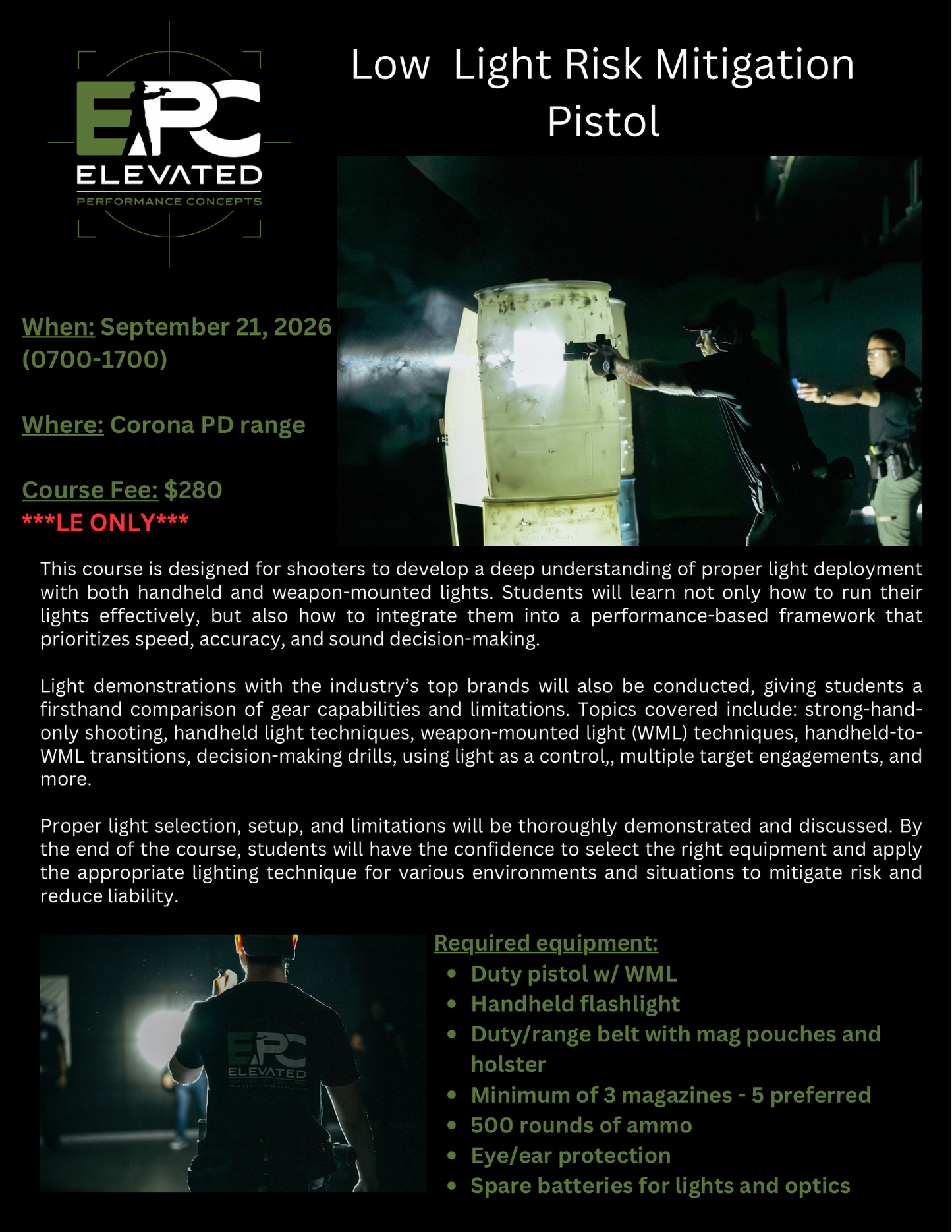 Low Light Risk Mitigation (PISTOL) - 9/21/26 @ Corona PD ***LE ONLY***