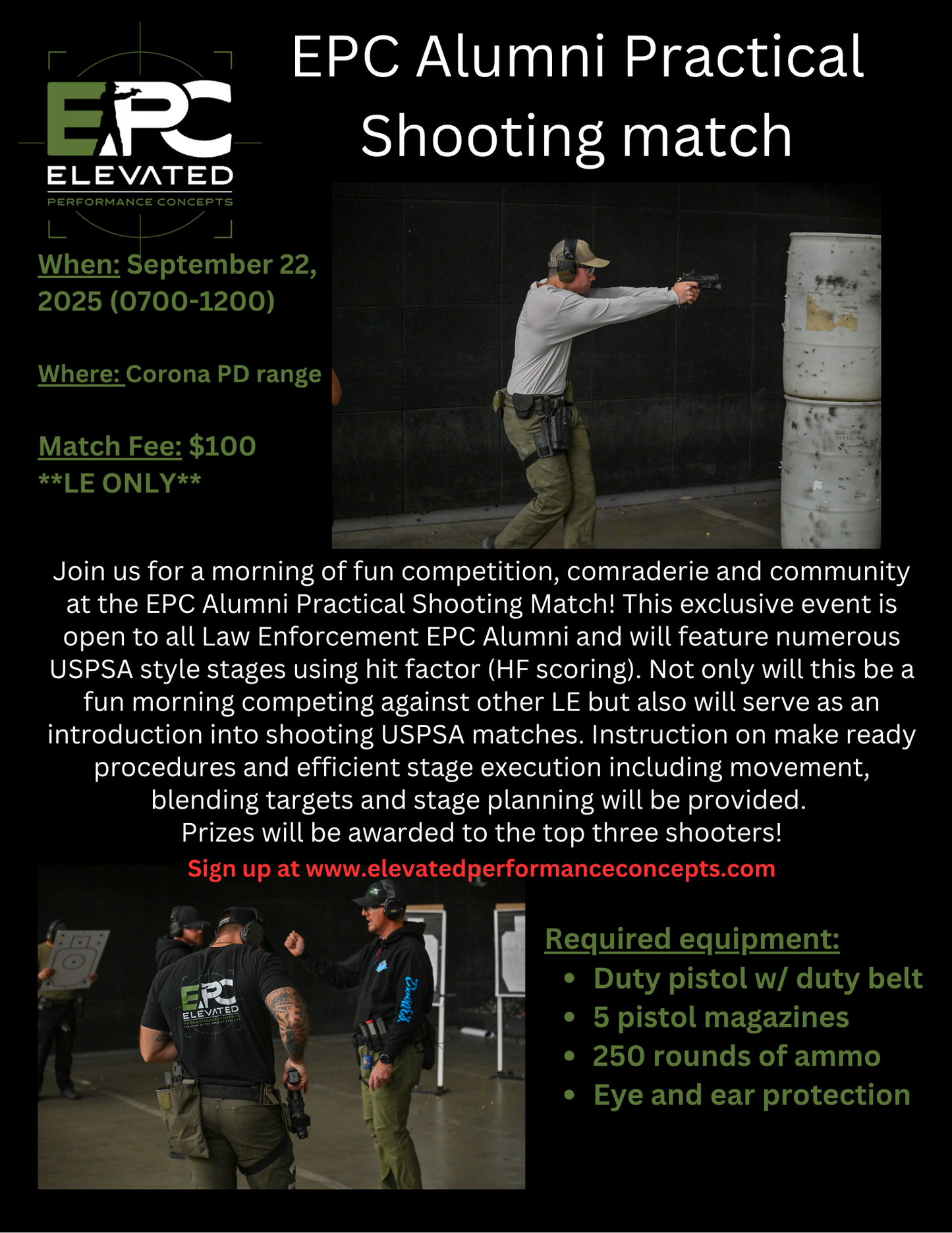 EPC Student Alumni Practical Shooting Match 9/22/25 @ Corona PD ***LE ONLY***