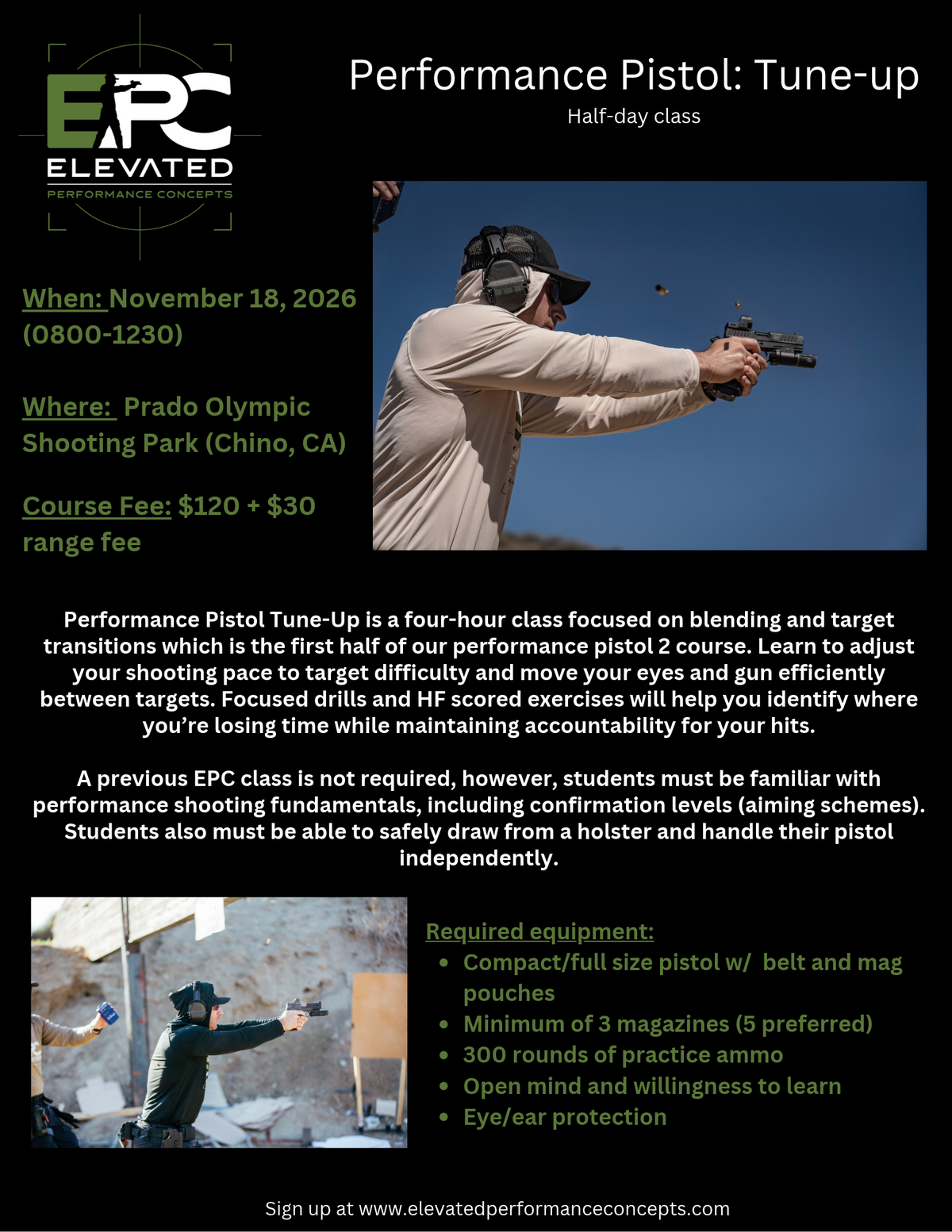 Performance Pistol: TUNE UP (Half day class) - 11/18/26 @ Prado range ***OPEN ENROLLMENT***