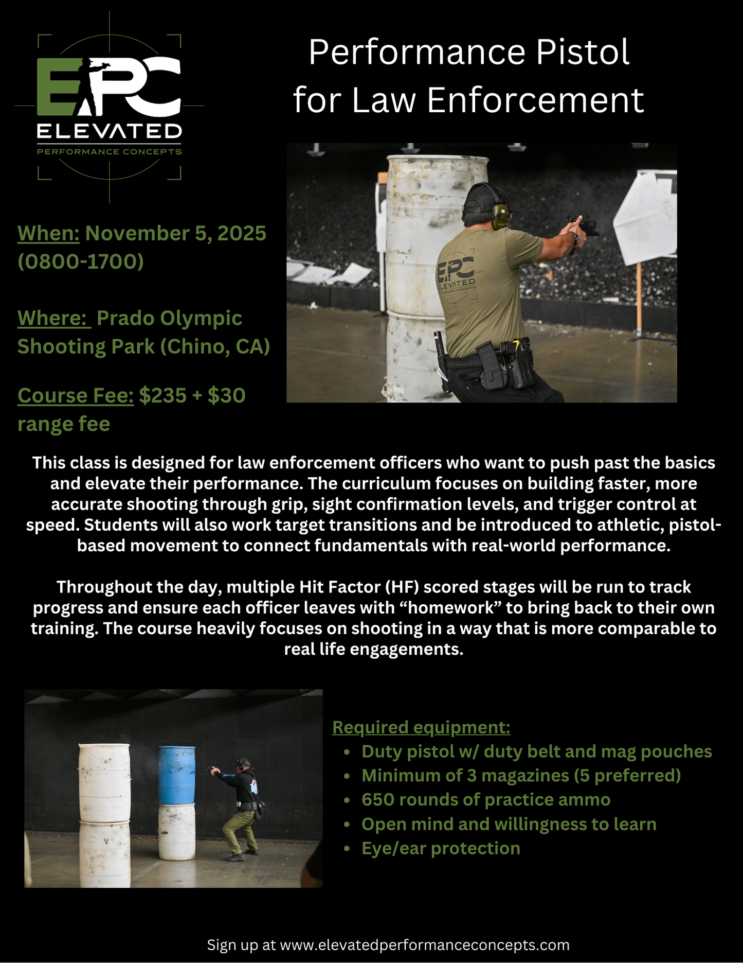 Performance Pistol for LE - 11/5/25 @ Prado Range ***LE ONLY***