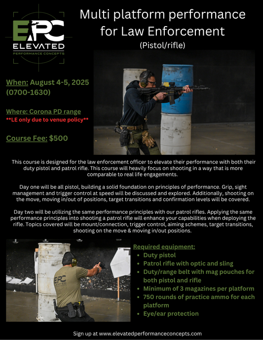 Multi-platform Performance (pistol/patrol rifle) August 4-5, 2025 @ Corona PD ***LE ONLY***