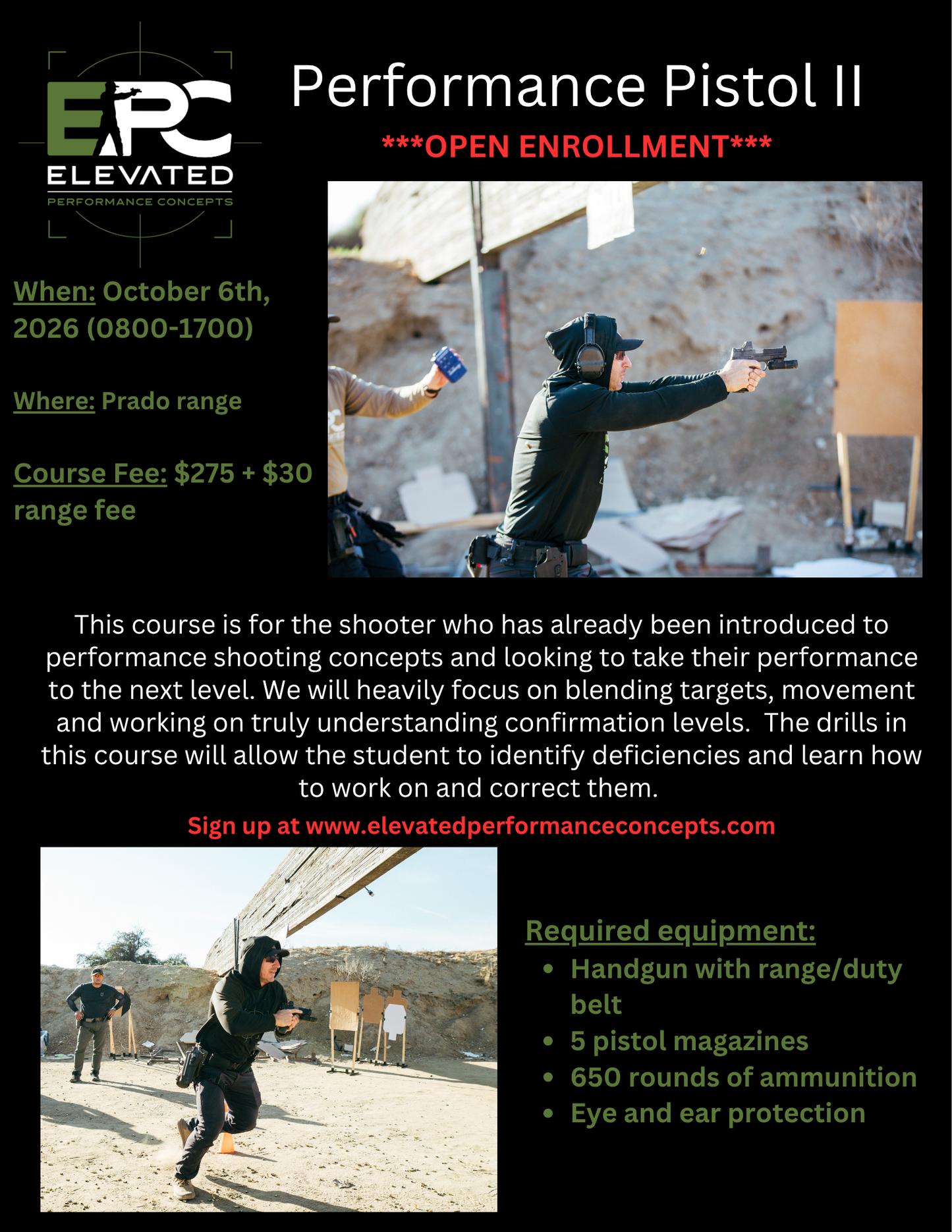Performance Pistol II - 10/6/26 @ Prado range ***OPEN ENROLLMENT***